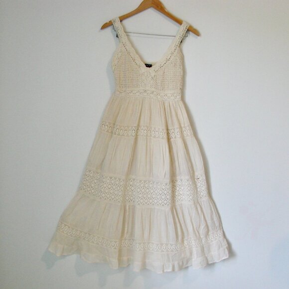 Cream Prairie Maxi Dress Crochet Lace Romantic Boho Coastal Cowgirl Beach Medium - Picture 2 of 16